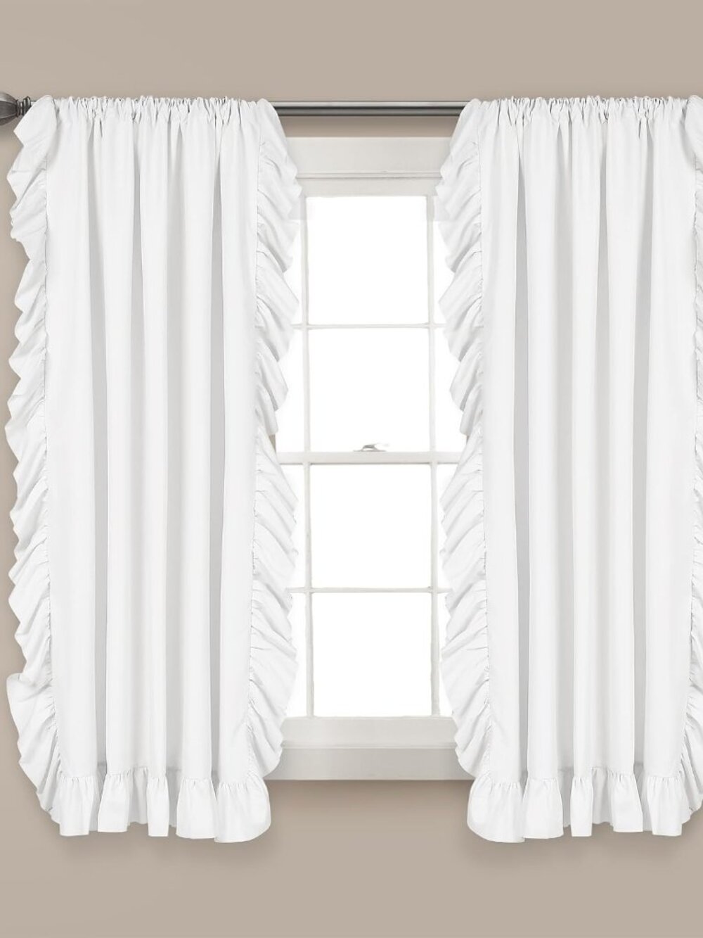 Reyna Ruffle Window Curtain Panel Set, Pair, 54" W x 63" L, White - Flowy Curtai